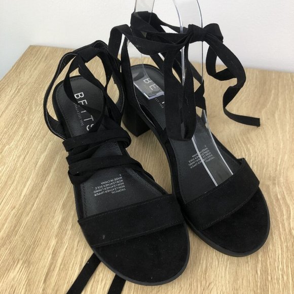 Betts Black Heels Size 5 Ankle Bow Tie Block Heel Faux Suede Party Formal - Picture 6 of 9